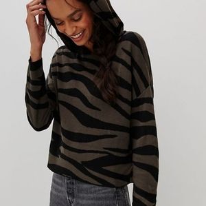Anthropologie Kasia Knit Hoodie Olive Zebra